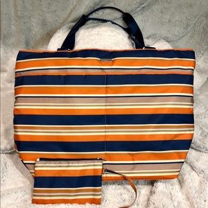 Baggalini Blue and Orange Striped Tote